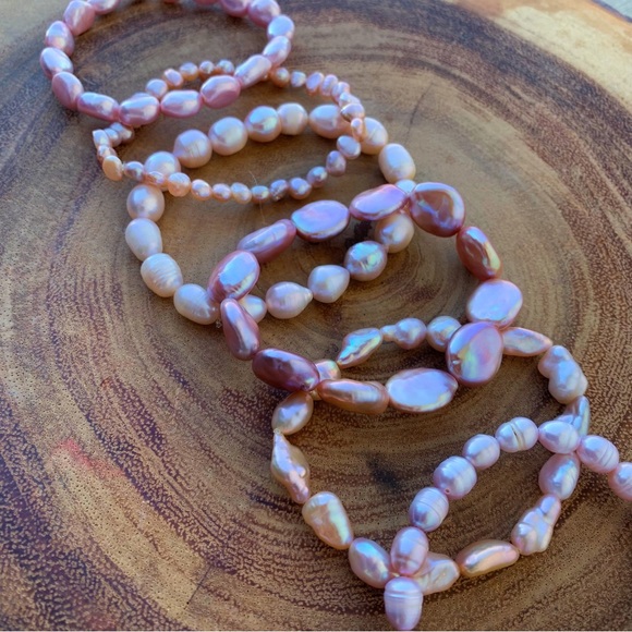 Natural Pink & Purple High Luster Cultured Freshwater Pearl Beads Bracelet Stack - Picture 3 of 11